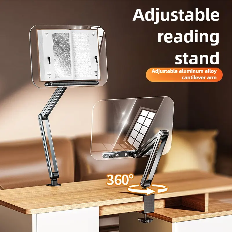 360° Adjustable Reading Stand with Aluminum Arm & Carbon Steel Base – Perfect for All Positions