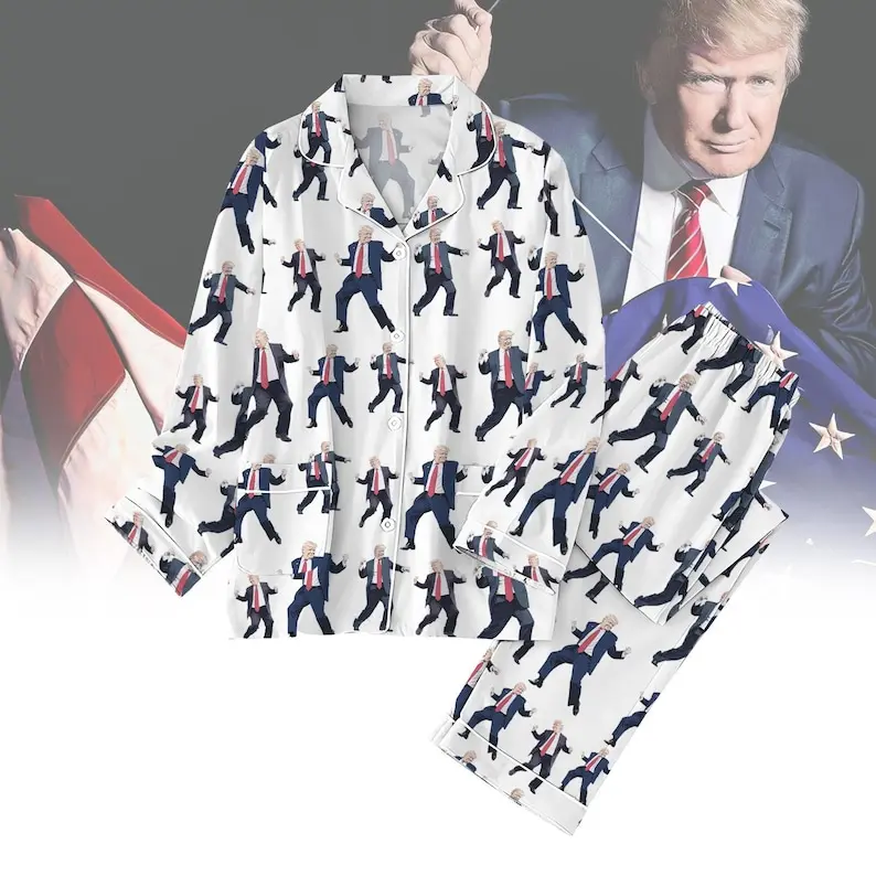Trump Pajama Set 45 47 President Sleepwear Dancing Trump Holiday Family Pajamas