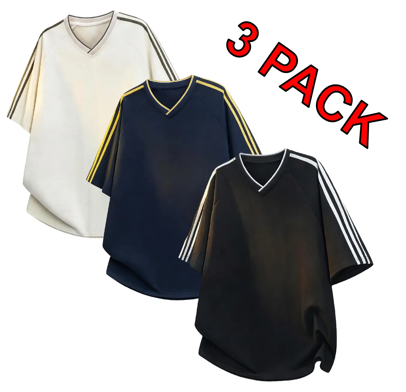 Menswear Men’s 3-Pack Textured Short-Sleeve Polo Shirts - Contrast Striped Collar, Raglan Sleeves, Multi-Color Casual Summer Tops for Everyday Wear & Layering
