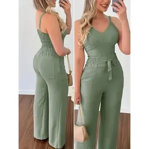Women’s Stylish Light Blue Off-Shoulder Jumpsuit with Ruched Detail - Polyester, High-Waisted, Wide-Leg, Perfect for Spring & Fall, Casual Attire|Ruched Jumpsuit|Polyester Fabric