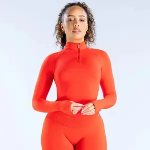 [With Logo]DFYNE New Nude Feel Half Zip Quick Dry Fitness Top, Breathable Slim Fit Running Long Pants Set for Women