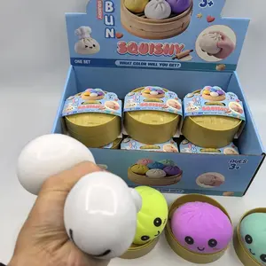New Colorful Dumpling Squishes Stress Ball Fidget Sensory Toy Simulation Food Squishies Bun with Steamer Squeeze Dough Ball Gift