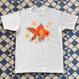 Y2K cute goldfish graphic tee, fish tshirt, shirt gift, gift for him for her, crewneck, unisex tshirt, unisex tshirt