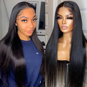Natural Black Straight Lace Front Wig | 13x4 HD Lace Long Straight Wig | Pre-Plucked Hairline Synthetic Wig