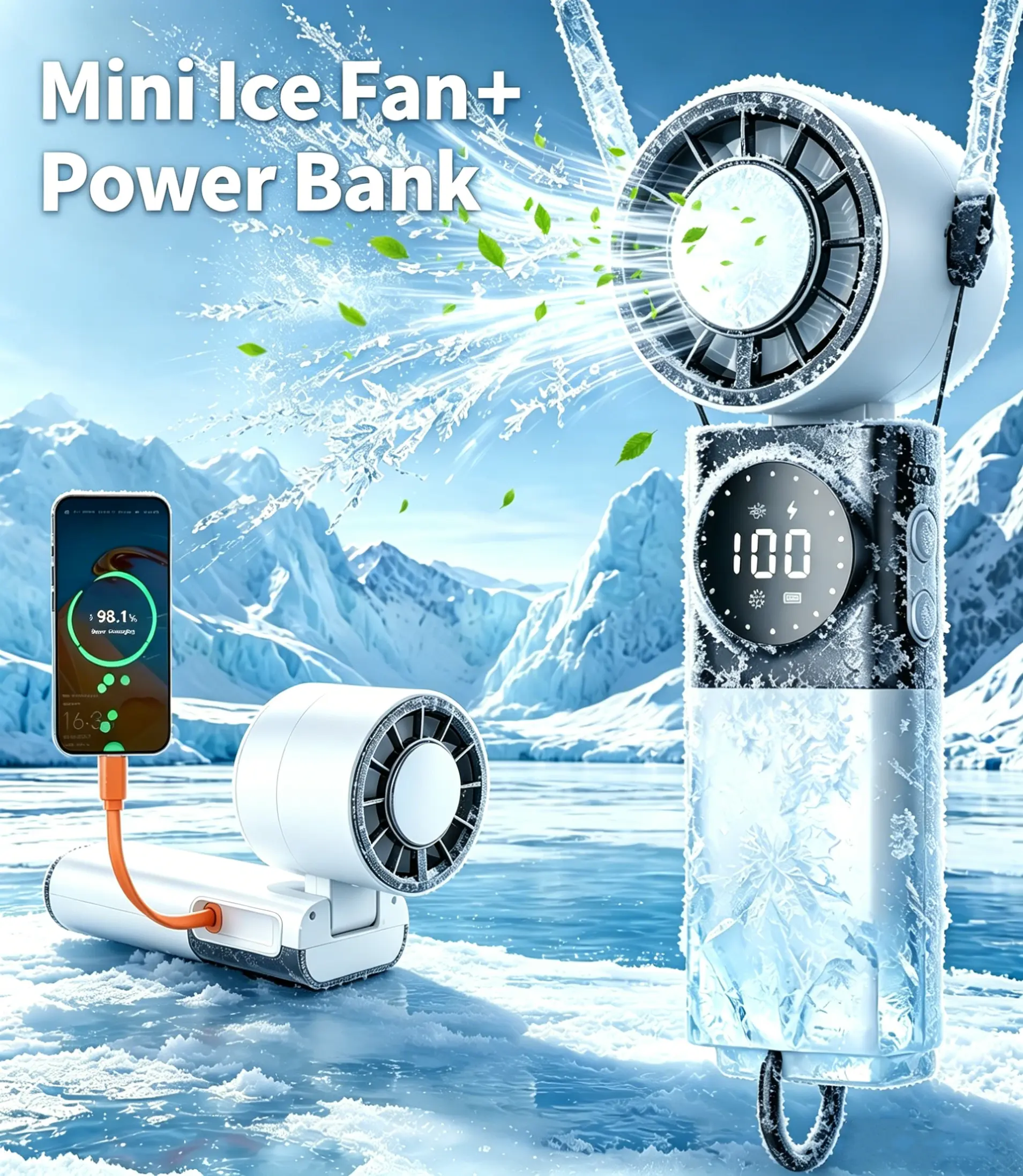 TEC Semiconductor Cooling Handheld Turbo Fan, 5-Speed Fast Chilling, 135° Foldable, 360° Airflow, USB Phone Charging Output, Portable Desktop/Neck Fan for Travel & Outdoor Use, Fans