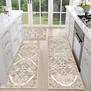 Farmhouse Kitchen  Sets of 3 Non Slip Washable Boho Kitchen  and Mats for Floor Kitchen Runner Rug Floor Carpet for Kitchen, Laundry, Hallways