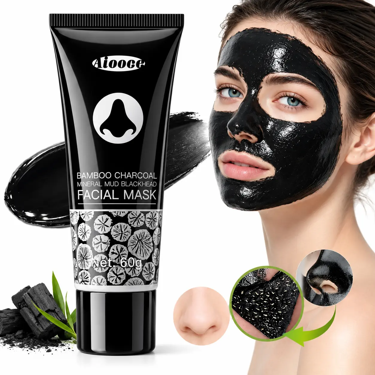Charcoal Blackhead Mask, Bamboo Charcoal Mineral Mud Facial Mask for Deep Cleansing & Pore Care, Helps Remove Excess Oil and Surface Impurities, Refreshing Clay Mask for Daily Skincare Routine