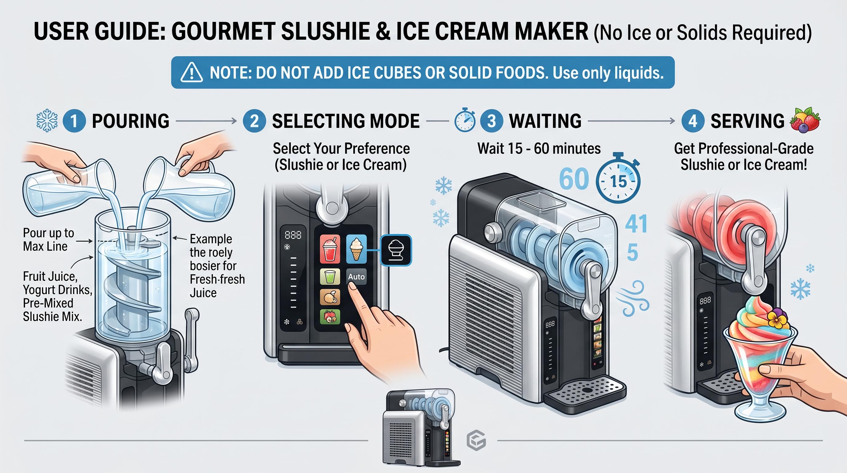 Compact Dual-Function Slushie Machine for Home - No Ice Needed Frozen Drink Maker with 6 Preset Modes, Adjustable Hardness, Automatic Cleaning, 1-Touch Dispensing, High Yield, Outdoor Party Use, Ice Cream Capability, Smart Presets, Countertop Design