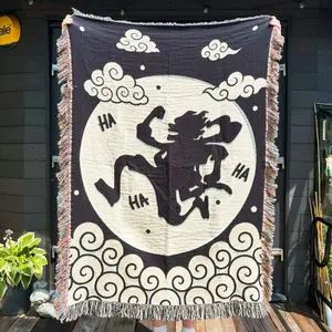 Anime Woven Blanket Tapestry, Custom Silhouette Throw for Wall Art, Cozy Otaku Decor, Gift for Anime Room or Bedroom Setup, Shonen Anime Art Woven Blanket Woven Blanket