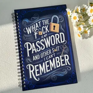 Notebook – Fun Complaint Style Password Log Book “What’s my password?” Design, Spiral Binding Password Management Notebook for Online Accounts supplies study bible glitter chalkboard may