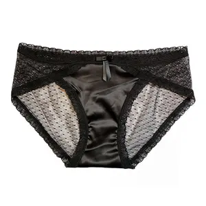 Women's Mid-Waist Lady Solid Spandex Lace Panties - Transparent Mesh, Lightweight, Textured, Breathable Cotton Crotch, Hip-Flattering Briefs Thong Underwear