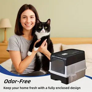 Large Foldable Cat Litter Box with Drawer and Shovel, Covered Front Entrance Top Exit, Odor Proof, Easy to Clean