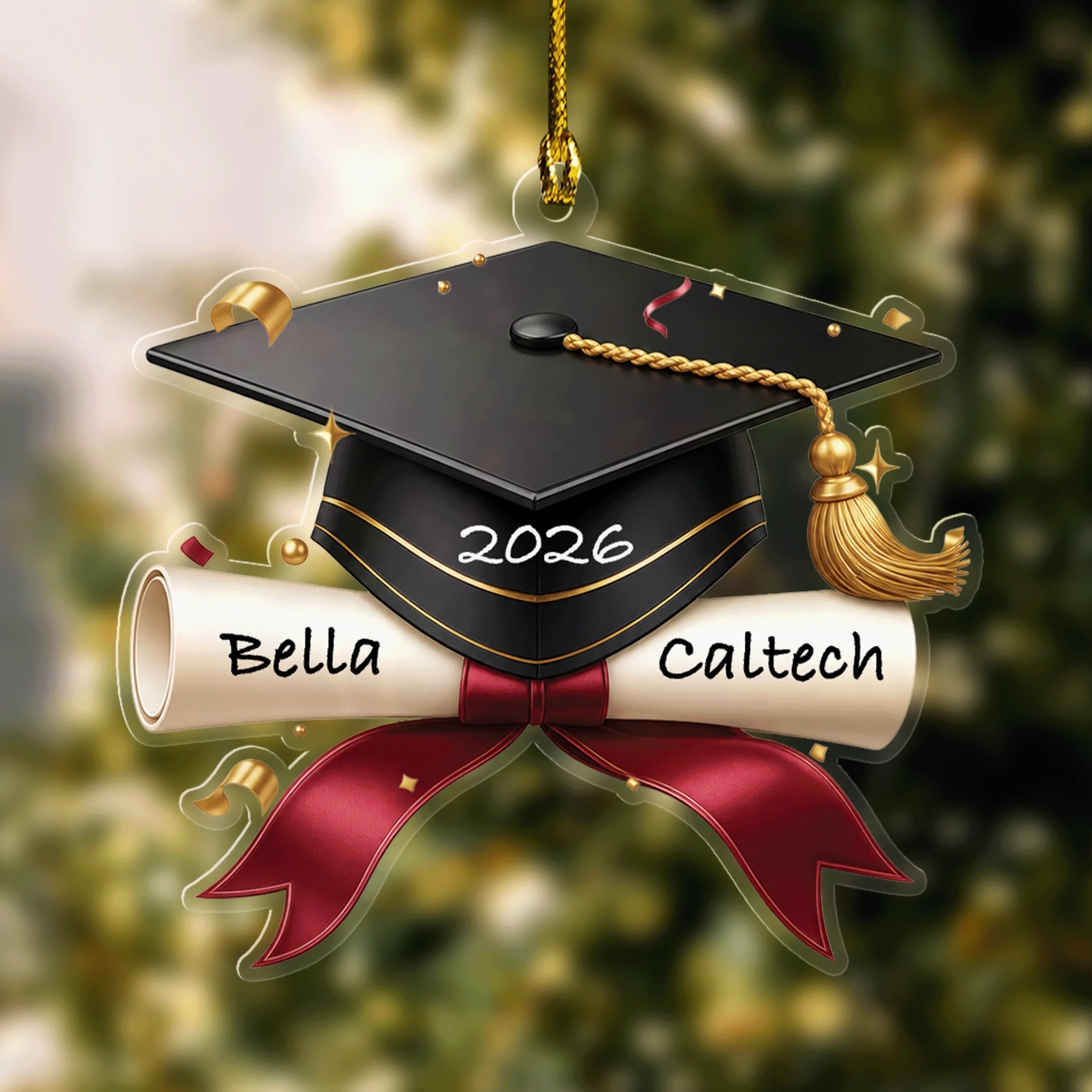 Personalized Graduation Cap and Bow Acrylic Ornament – Graduation Keepsake