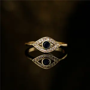 Simple and Elegant 18K Gold-Plated Copper "Evil Eye" Open Ring — Trendy Fashion Jewelry