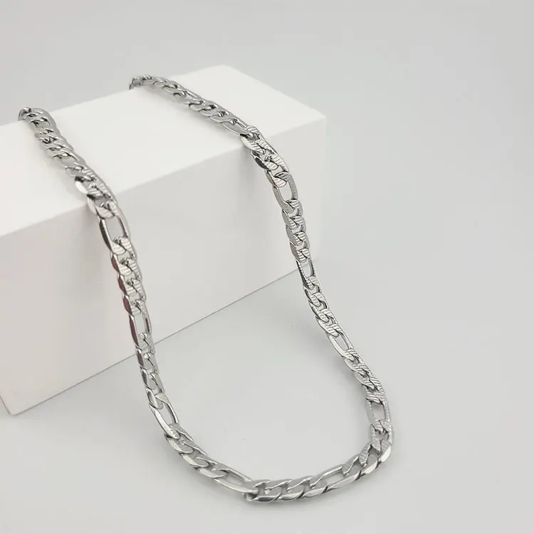 FWJ 6MM Carved Figaro Stainless Steel Long Chain Jewelry Necklace, Non-Tarnish Daily Fashion Accessory
