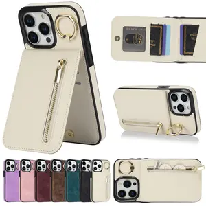 Suitable for iPhone16promax  card slot protective cover Suitable for Apple 15/14/13 multi-function mobile phone leather case zipper bag flip phone case