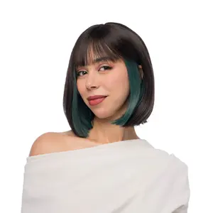 10-Inch Solid Cool Espresso Brown (Mermaid Green Underlights) Straight Synthetic Wig | 【Heat Resistant】【Cap Included】 | FSGA