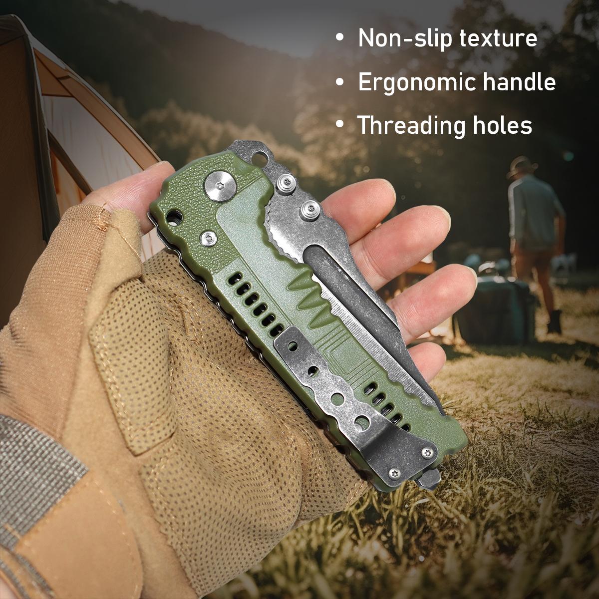 Portable Camping Hiking Folding Knife，Tactical OD Green EDC Folding Pocket Knife, Ultimate Outdoor Survival Tool for Camping Hiking