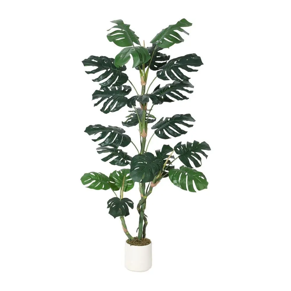 Lifelike Leaf Artificial Monstera Plant with Ceramic Modern Pot - UV-Resistant, Flexible Stems, Decorative Large Easy-Care Tropical Plant for Living Room, Office Outdoor Furniture Decor, Green