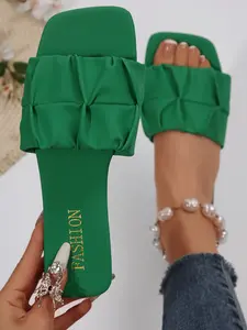 2026 Folded Wide Band Square Toe Flat Sandals, Soft Elastic Sole, Anti-Slip Durable, Casual Fashion, Spring Summer Essential, Elegant Sandals