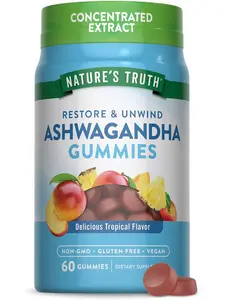 Ashwagandha Gummies 60 Count | Tropical Flavor | Vegan, Non-GMO, & Gluten Free Supplement