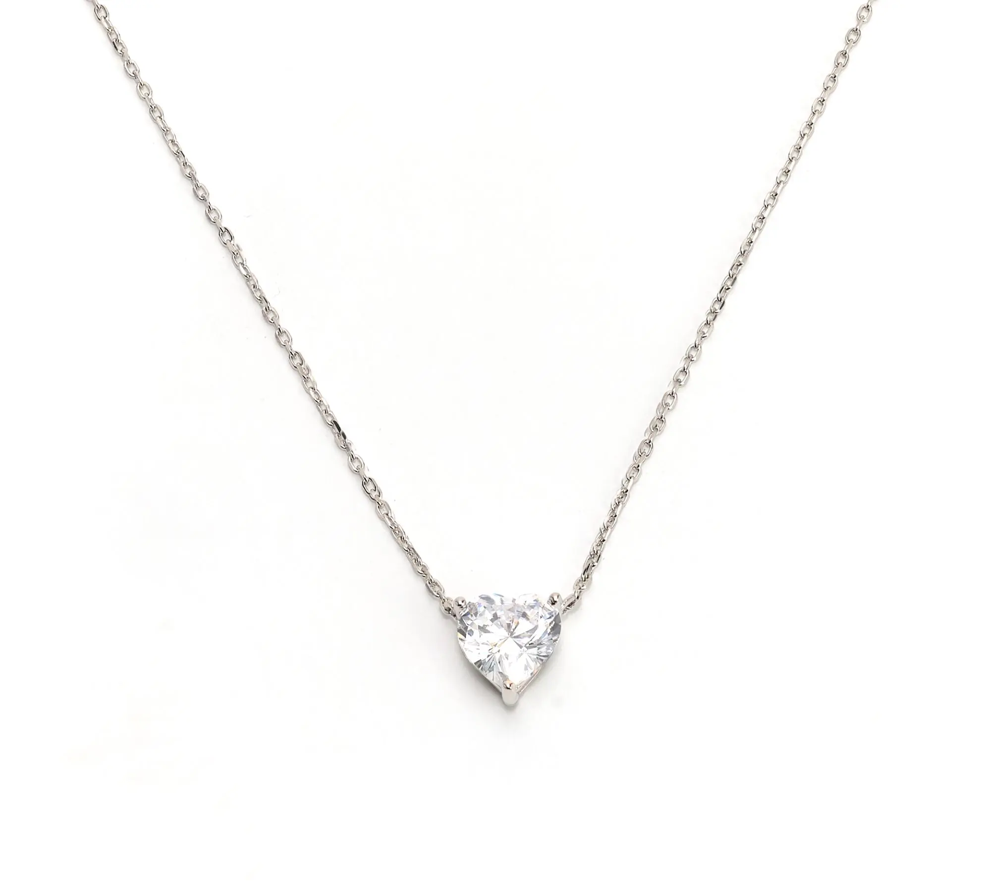 Diamonique White or Red Heart Necklace with Gift Box, Sterling Silver