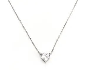 Diamonique White or Red Heart Necklace with Gift Box, Sterling Silver