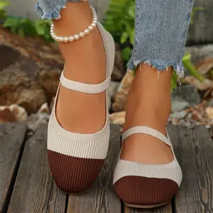 Vedaxin Women's Stylish Color Block Knitted Flats Comfortable Strappy Pointy Toe Ballet Flats for Daily Use Indoor Outdoor Shoes