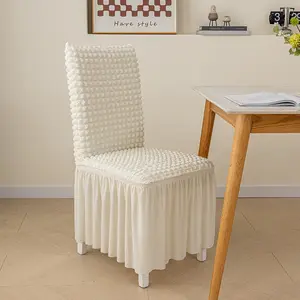 4 Piece Set Thickened Solid Color Bubble Mesh Chair Covers, Dining Chair Slipcover, Lace Skirt Design, Universal Fit Elastic Dining Chair Pads, All Seasons Use
