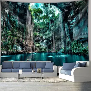 Brand new tapestry waterfall forest landscape tapestry for party, bedroom bedside decoration, college dormitory, gift, room wall hanging, wall background