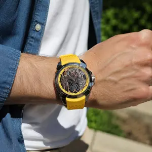 Men's Skeleton Dial Quartz Watch, Sport Silicone Strap Fashion Wristwatch, Multicolor Casual Statement Watch for Men