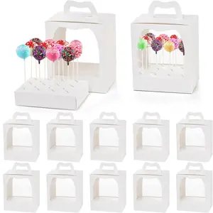 12 Pack Cake Pop Boxes, 18 Holes Cakes Pop Holder Cupcake Lollipop Packaging Boxes Gift Cupcake Lollipop Stand Portable Display Carriers for Wedding Birthday Baby Shower Party