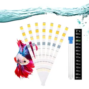 8 in 1 Aquarium Test Kit Fish Tank Test Strips Accurate Water Quality Testing Strips for Ammonia PH Total Alkalinity Carbonate Hardness Free Chlorine Nitrate Nitrite Temperature (100 Strips)