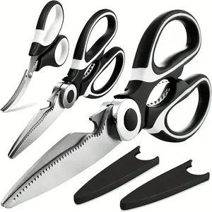 [Stainless Steel Scissors] 3pcs Heavy Duty Stainless Steel Kitchen Scissors | Food Grade Cooking Shears for Cutting Meat, Food, Fish, Poultry | Multipurpose Sharp Sissors for Dishwasher Safe