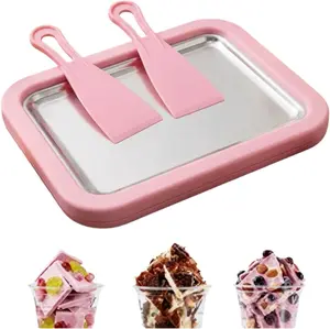Portable Rolled Ice Cream Maker for Home Use, 2-in-1 Ice Cream Roll Maker Machine with 2 Scrapers & Cold Plate, Mini Ice Cream Tray & Board Kit for couple and Family, Makes Frozen Yogurt Gelato