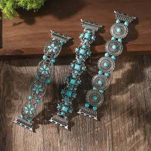 Bohemian Style Turquoise Bracelet Strap Compatible Apple Watch Bands Women - 38mm, 41mm, 42mm, 44mm, 45mm, 49mm - Fancy Dressy Strap iWatch SE Series and More - Perfect Gift Fashionable Women Wearable