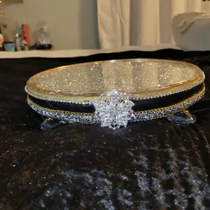 Glamorous Crystal Vanity Tray with Snowflake Accent - Elegant Jewelry and Perfume Display - Black and Gold
