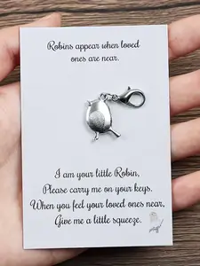 1pc/5pcs Metal Robin Keychain Pendant with Encouragement Message, Motivational Quote, Retro Love and Connection Charm, Perfect for Birthday, Wedding, Valentine's Day, Back to School, Halloween, Christmas Gifts, Home and Kitchen Party Favor