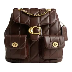 Coach 21 Metallic Logo Quilted Leather Backpack for Women in Brown