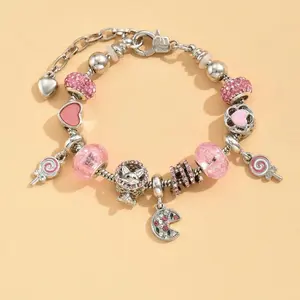 Cute DIY Beaded Bracelet – Gluttonous Snake, Lollipop, and Puppy Charms with Sparkling Rhinestones