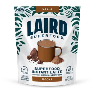 Laird Superfood Mocha Instant Latte with Adaptogens - Non-Hokey Coffee, Creamer & Coconut Flavor - 8 oz (227g) - Beverage