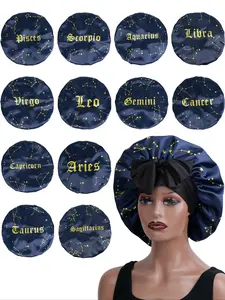 Constellation Starry Sky Long Tail Bow Night Sleep Cap, Unisex Butterfly Knot Hat, Christmas Gift, Twelve Constellations Sleep Caps, Bonnets For Sleeping
