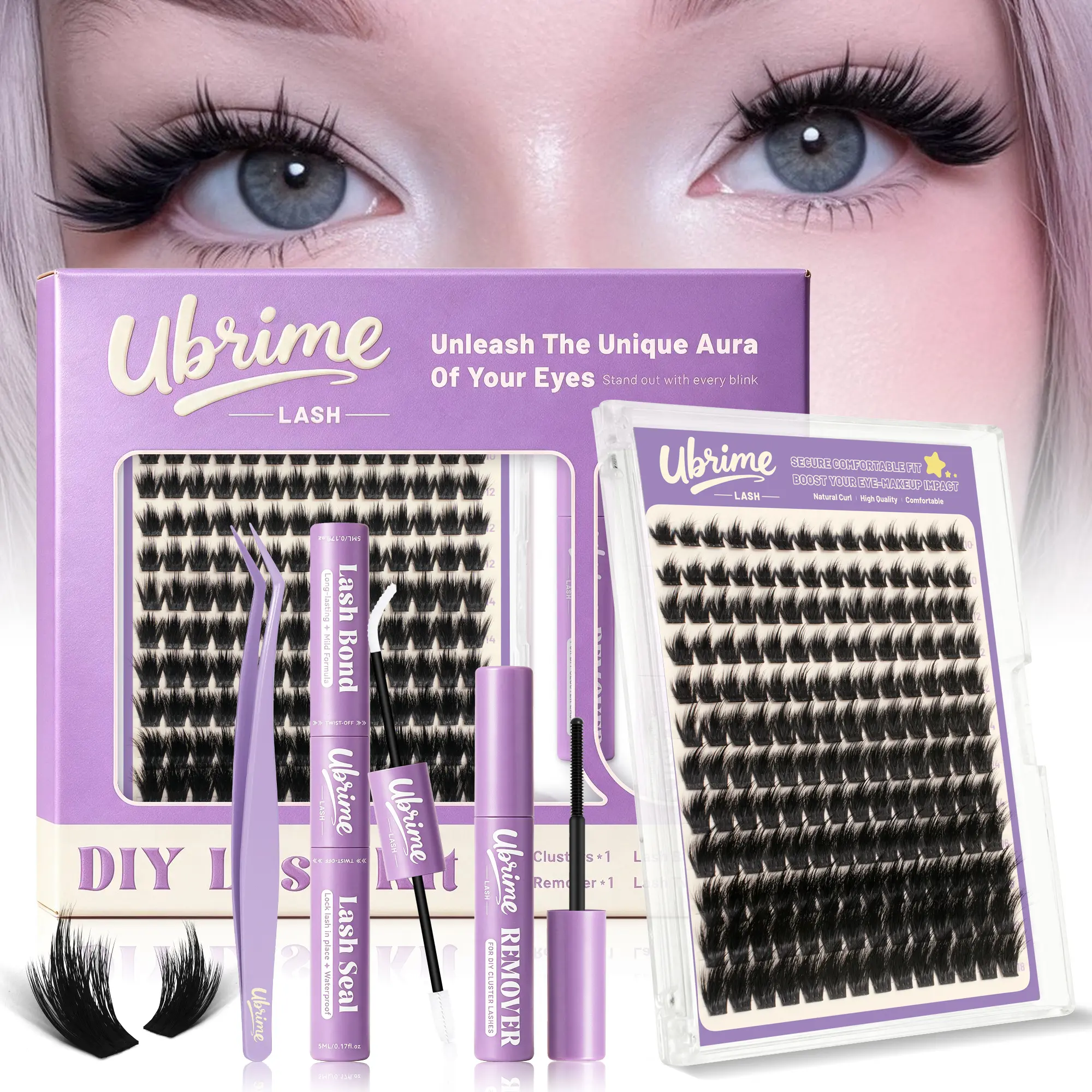 Ubrime Spiky Manga Lash Clusters Kit, 6D Wispy Layered Volume for a Defined, Dimensional Look，Fairy Individual Eyelash Extensions D Curl 10-18mmwith Bond & Seal, Lash Remover & Tweezers, DIY Lash Extension Kit - Cosmetic, Makeup