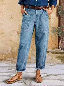 26AW stretch standard size women's straight leg casual jeans, simple and versatile without waist belt