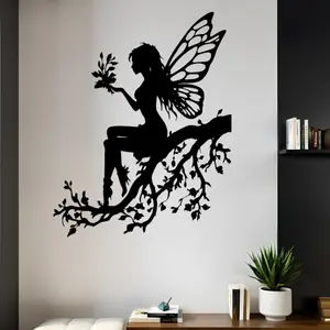 Iron Fairy Branch Wall Decor, Modern Simple Design with Butterfly Wings and Leaf Bouquet, Durable Home Decoration for Living Room Bedroom