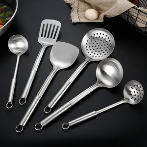 6-Piece Non-Magnetic Stainless Steel Kitchen Utensils Set, Thick Insulated Cooking Spatula, Soup Ladle, Pot Spoon, Kitchen Tools