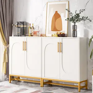 LITTLE TREE Modern Sideboards, Buffet Cabinet with 4 Doors and Adjustable Shelves