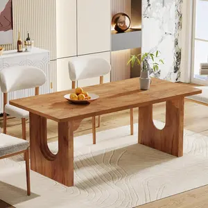 LITTLE TREE Modern Dining Table for 6 to 8 People, 71" Large Kitchen Dining Table with Wood Pedestal Base, Rectangular Long Dinner Table for Kitchen, Dining Room, Living Room