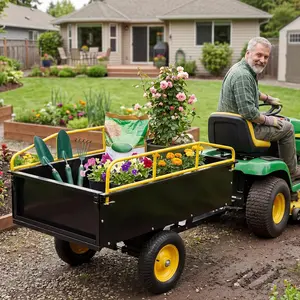 750 LBS Capacity Utility Dump Trailer, 15 Cu Ft Heavy Duty Steel Garden Dump Cart with Removable Sides, Foot Pedal & Hand Pull Design, Compatible with ATV UTV Lawn Mower Tractor