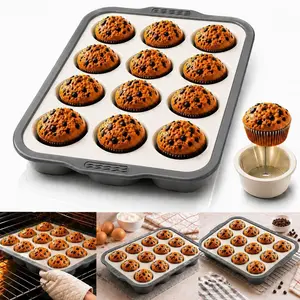 Muffin Pan 12 Cup, Non Stick Cupcake Baking Mold, Food Grade Heat Resistant Muffin Tray for Oven Baking Cupcakes (Gray)